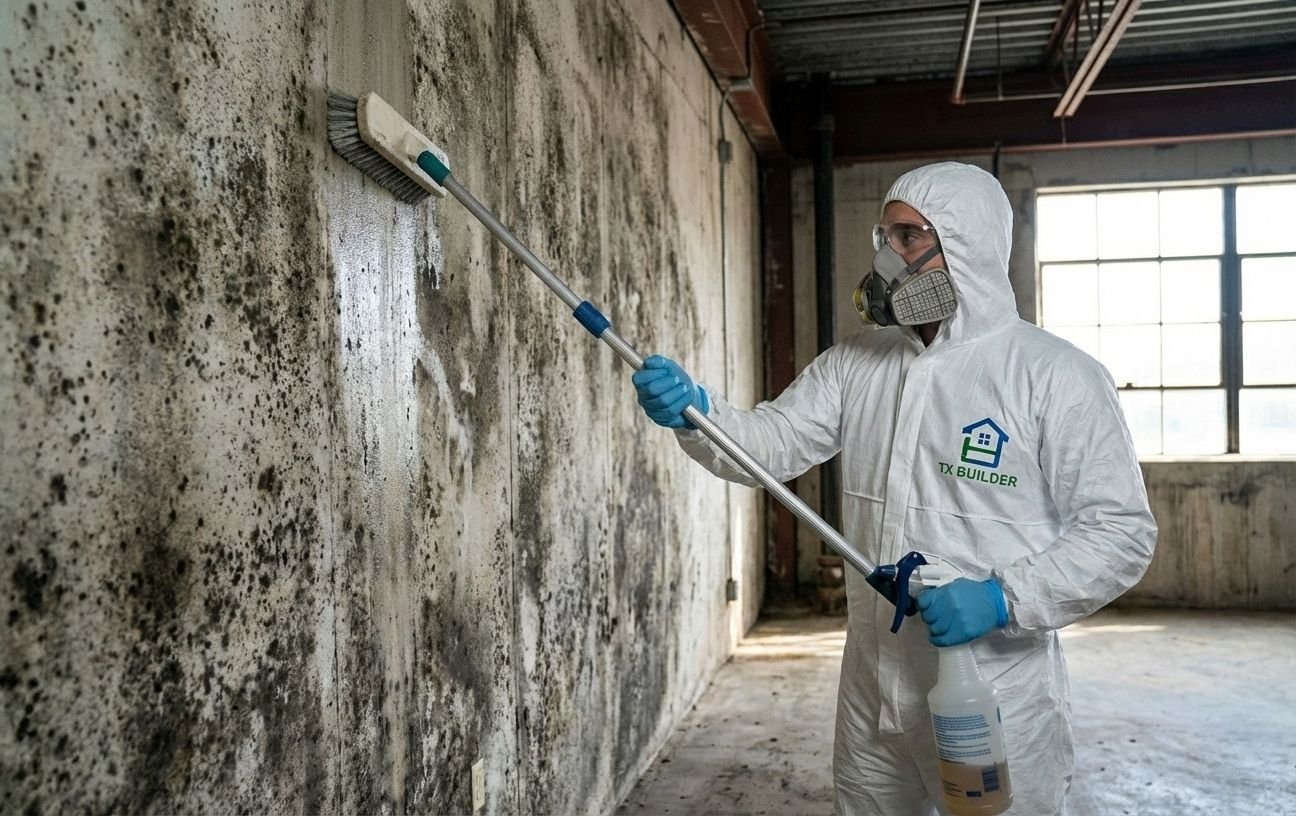 TX Builder technician on an insulation job in Seguin, TX