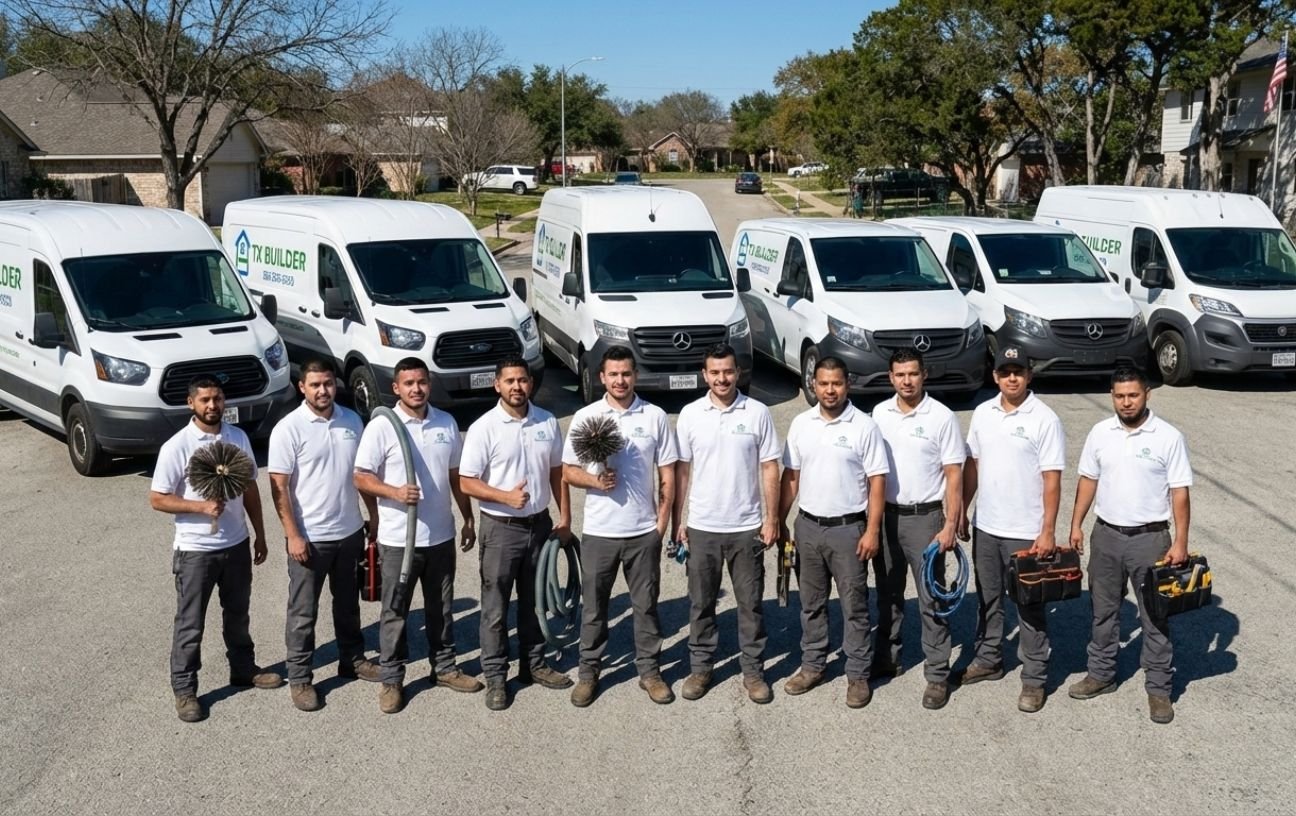 The TX Builder crew with their service vans